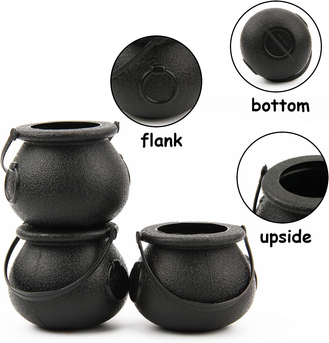 LOMIMOS 12pcs Halloween Day Mini Black Cauldron,Multi-purposed Plastic Candy Holder with Handle for Decoration Party Favors